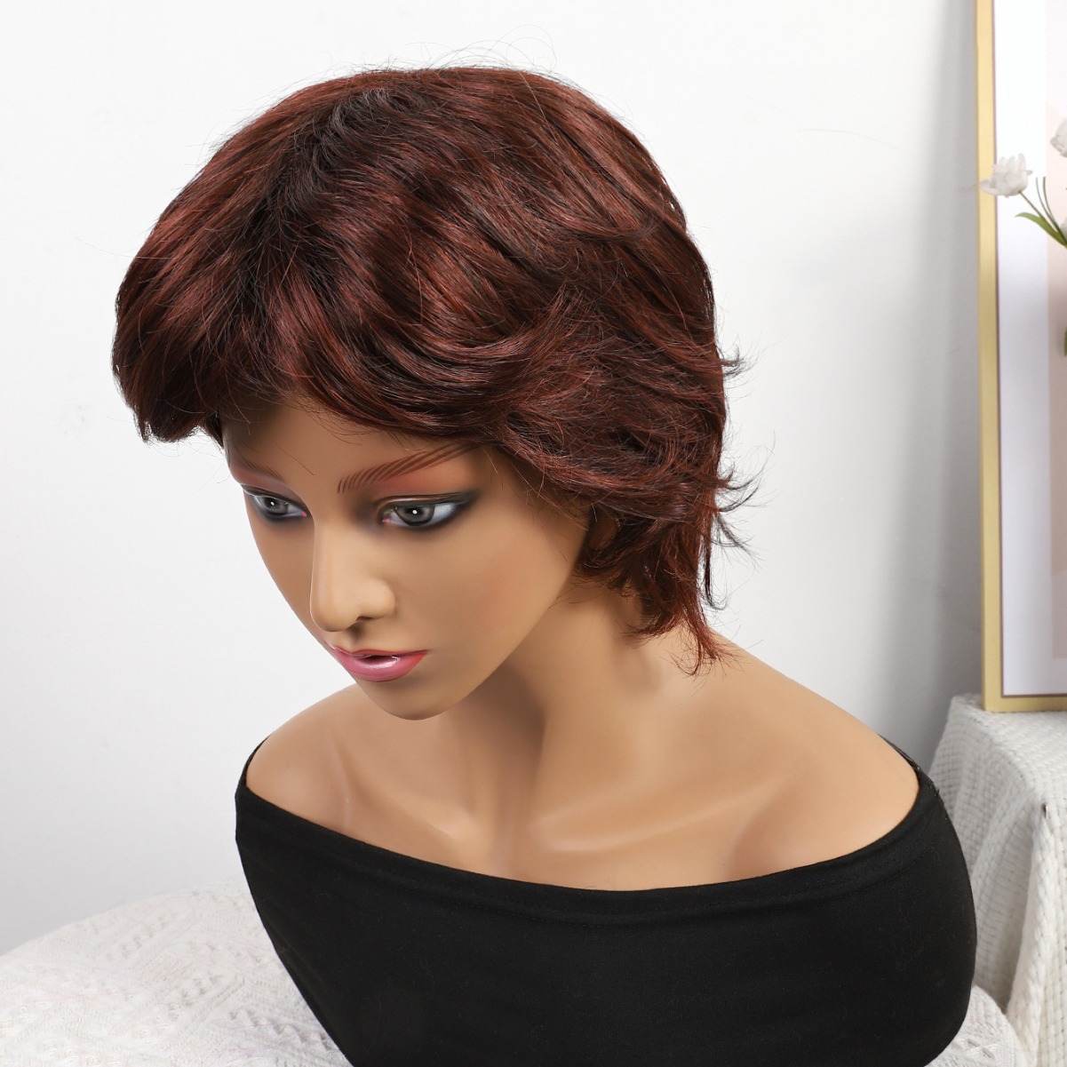 Cabeza de bob de fibra química al por mayor peluca de pelo de estudiante mecanismo de peluca cubierta de cabeza