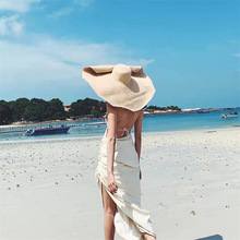 网红同款超大帽檐草帽女夏天海边防晒沙滩帽拍照凹造型太阳帽欧美