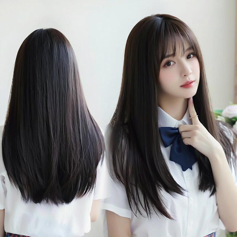 Wig for Women, Long Straight Hair with Air Bangs, Pure and Youthful Style, Synthetic Fiber Full Wig, Fluffy Wig, Factory Ready Stock, Immediate Dispatch Wig for Women, Long Straight Hair with Air Bangs, Pure and Youthful Style, Synthetic Fiber Full Wig, Fluffy Wig, Factory Ready Stock, Immediate Dispatch