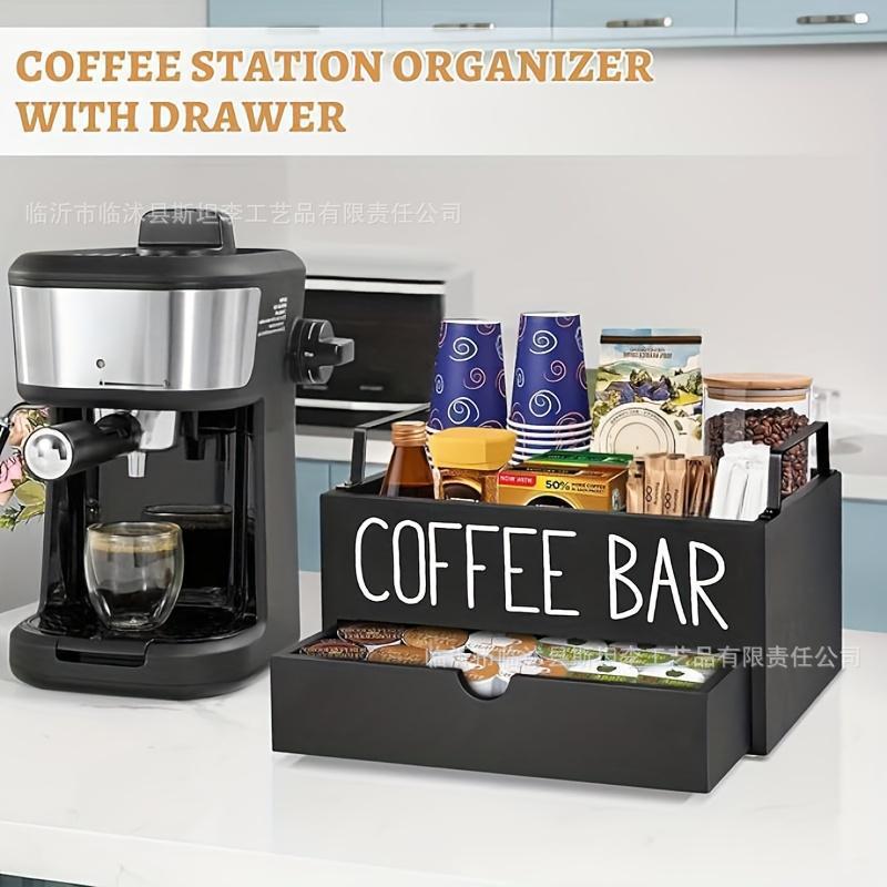 Caja de almacenamiento de tazas de café de madera sólida con escritorio de cápsulas de café de madera dividida, soporte de bolsa de café de madera para almacenamiento transfronterizo
