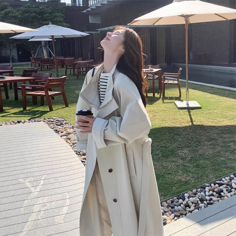 Off-White Long Windbreaker Jacket for Women 2025 Autum New Korean Style High-End Super Nice Coat Popular This Year