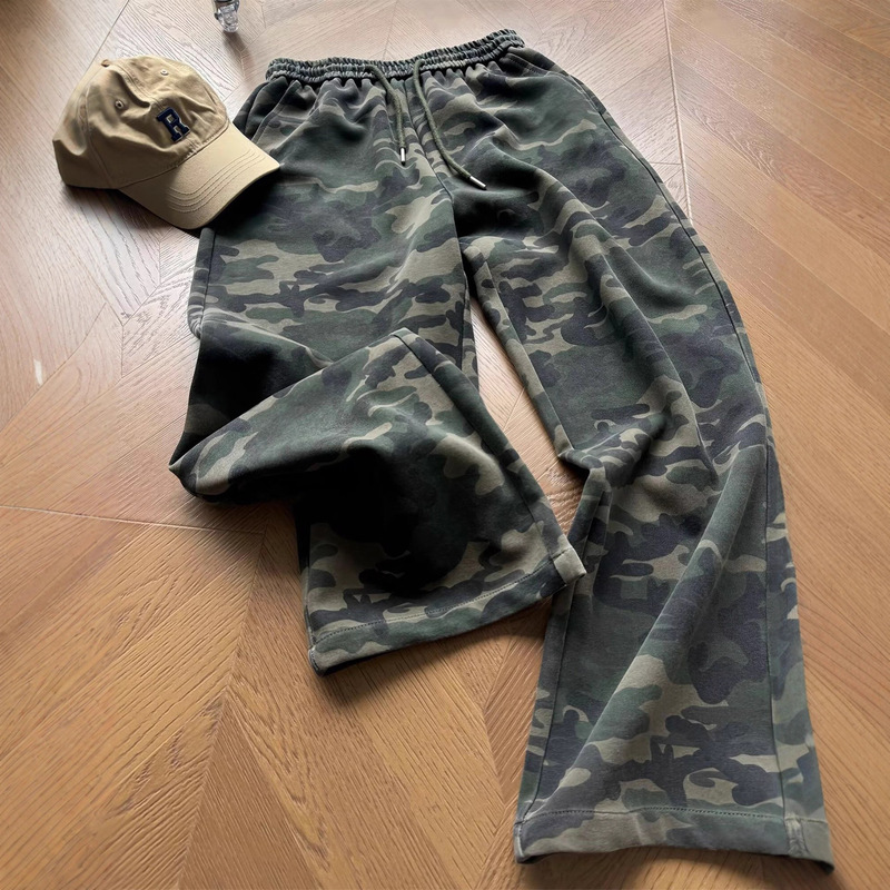 American Retro Camouflage Scimitar Sweatpants Unisex Autumn Hip-Hop Street Dance Outfit Straight-Leg Flared Pants