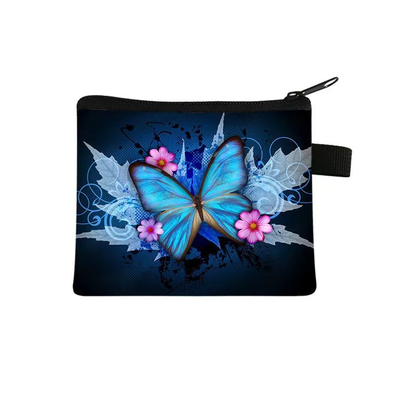 Nuevo monedero con estampado de mariposa para niños, bolso de tarjeta portátil para estudiantes, bolso de almacenamiento con llave de moneda, embrague de poliéster