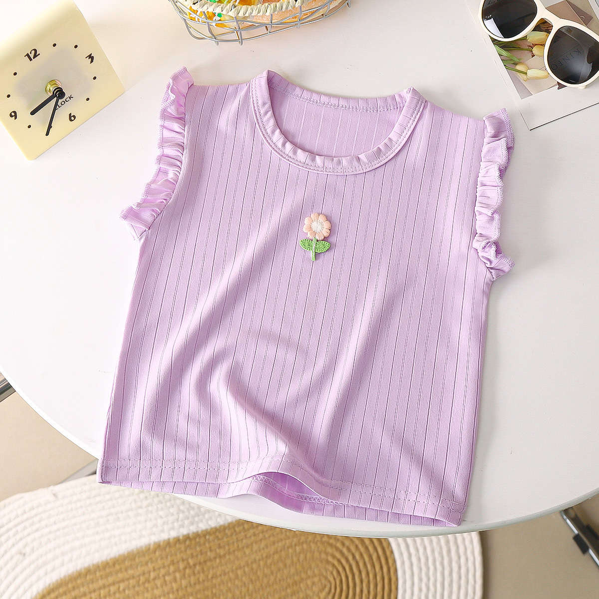 2025 nuevo chaleco de flores mangas de encaje chaleco de niños mangas cortas de encaje T verano nuevo chaleco de niños