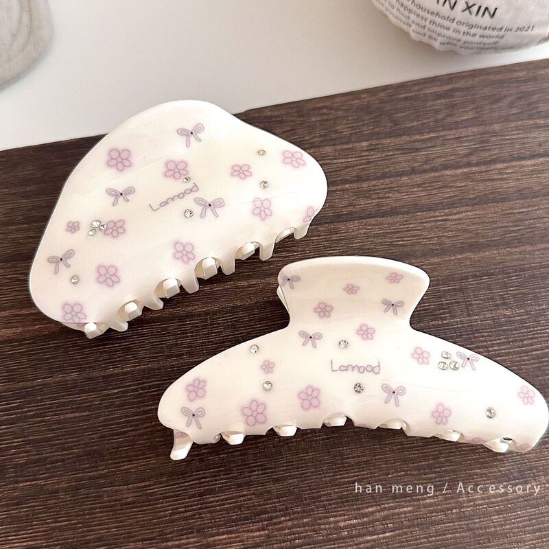 甜美清新小碎花蝴蝶结点钻抓夹韩版新款少女感盘发夹鲨鱼夹发饰品|undefined