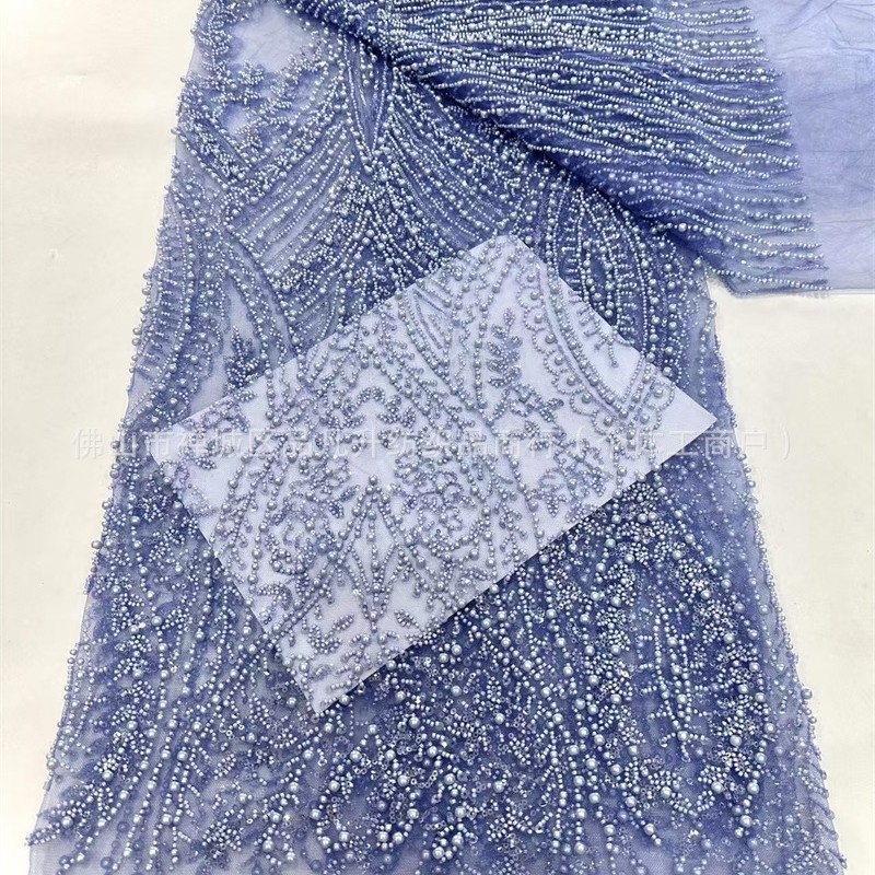 Tela de encaje bordada con cuentas de burbujas blancas Moda vestido de novia de alta costura Cena Moda Vestido de regalo para adultos Tela