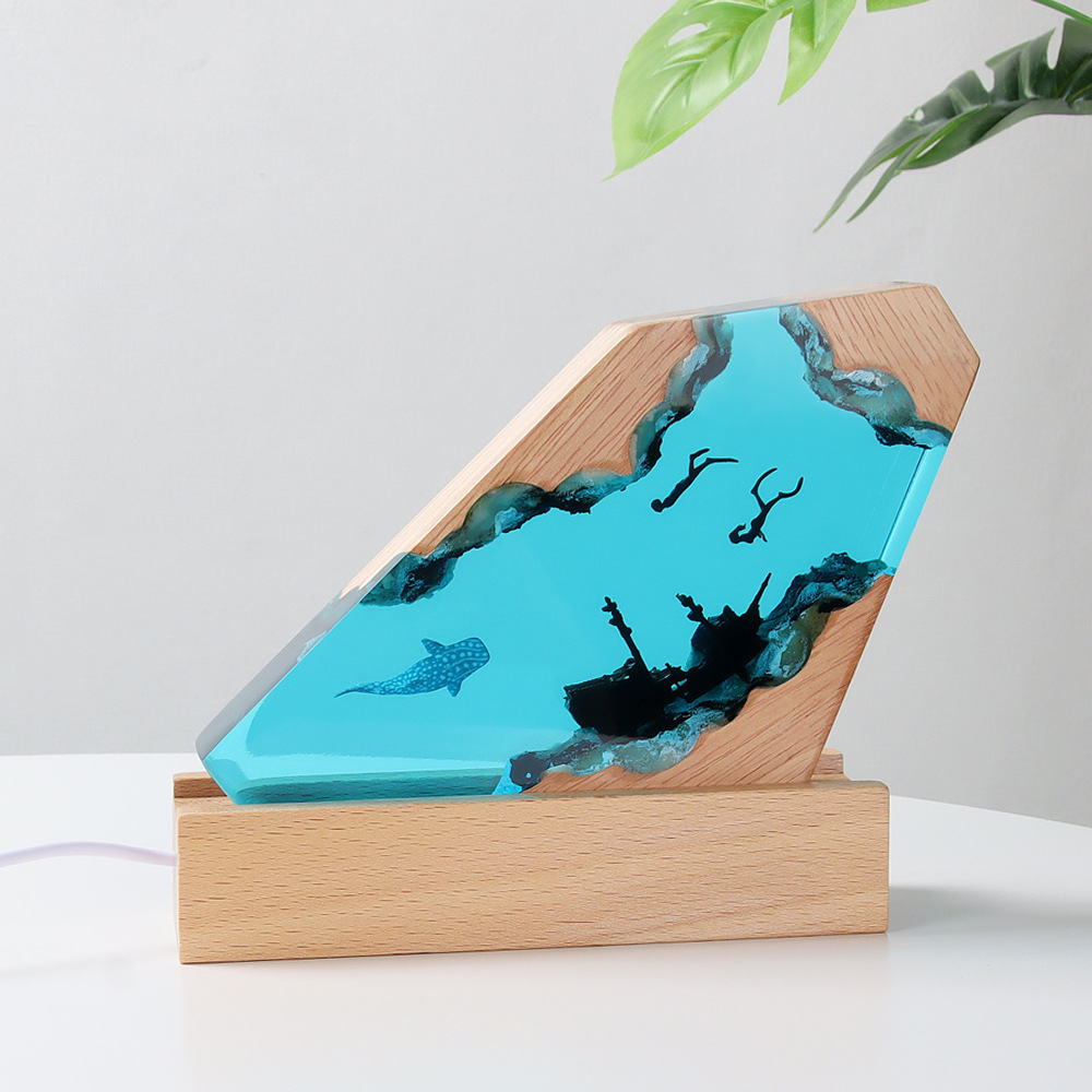 Cultural and Creative Trendy Play Exhibition Creative Ocean Resin Lamp Ornaments Micro Landscape Crystal Night Light  Export Temu Product Selection