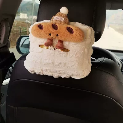 Creative Cartoon Croissant-Shaped Car – Car tissue box/set - puff-tissue-box-top-khaki-hat-baguette