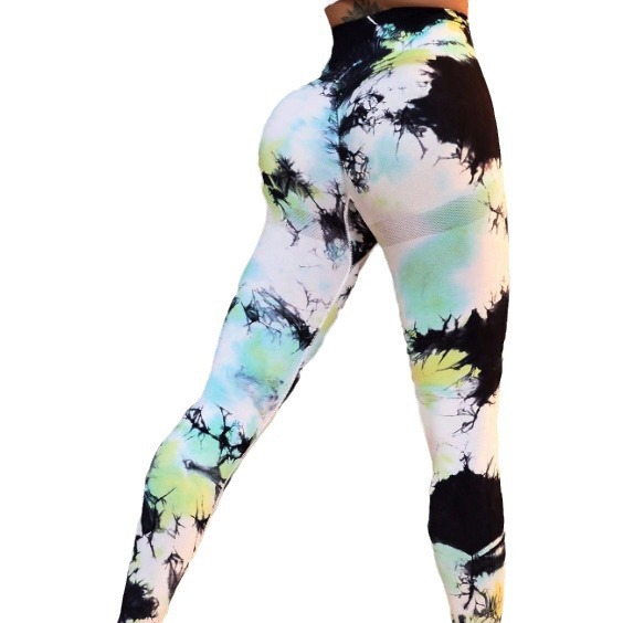 Versión gruesa talla S 200g + sin costuras pantalones de yoga de la aptitud de las mujeres Pantalones deportivos tie-dyed tie-float Hip-lifting pantalones Leggings