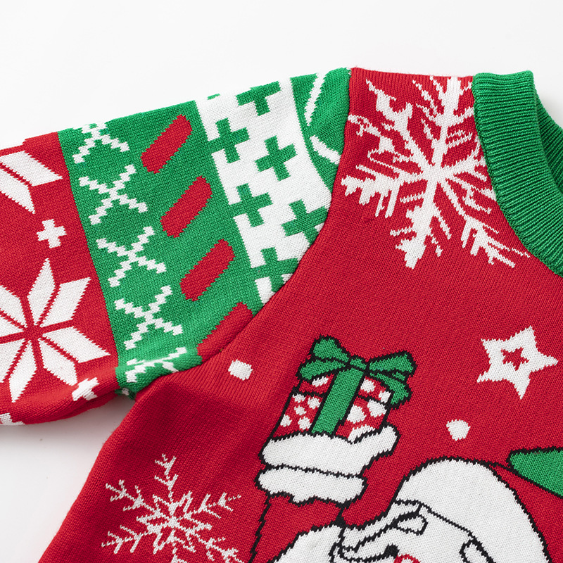Fábrica de origen Europa y Estados Unidos ropa infantil transfronteriza otoño y invierno Santa Claus Jacquard suéter de cuello redondo para hombres y mujeres camisas de punto
