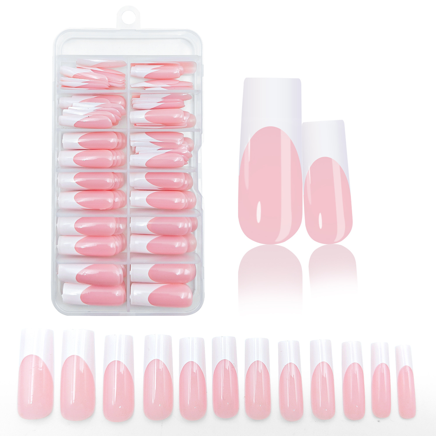 Cross-Border 120 Pieces of Hot-Selling Square Fake Nails Black and White French Wearable Nail Box Manicure Removable Nails
