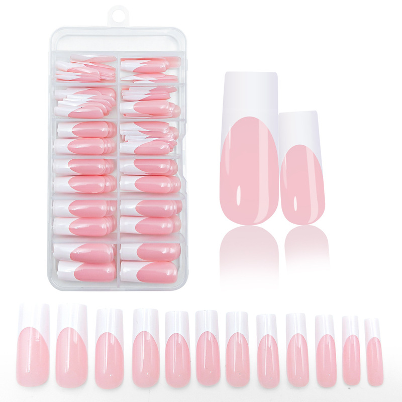 Cross-Border 120 Pieces of Hot-Selling Square Fake Nails Black and White French Wearable Nail Box Manicure Removable Nails