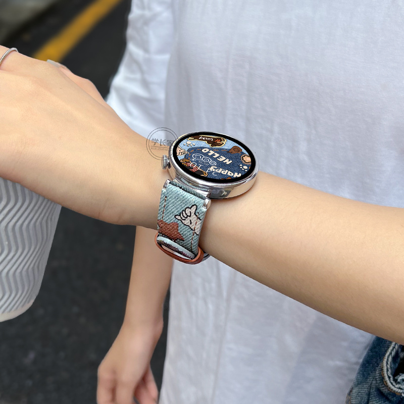 Suitable for Huawei Watch Gt5/6Pro Strap, New Denim Watchgt4 Genuine Leather Female Watch4 High-End Gt32