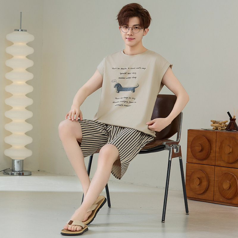 Men's Summer Pajamas, Pure Cotton Sleeveless Vest Shorts, Cool Cotton, Can Be Worn Outside, Light Sports Style, Men's Home Wear Set Men's Summer Pajamas, Pure Cotton Sleeveless Vest Shorts, Cool Cotton, Can Be Worn Outside, Light Sports Style, Men's Home Wear Set