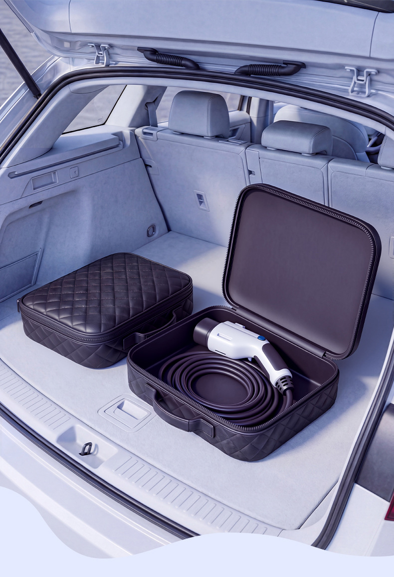 New Energy Vehicle Storage Bag, Leather Colorful Car Charging Gun Storage Bag, Multi-Functional Large-Capacity Storage Bag