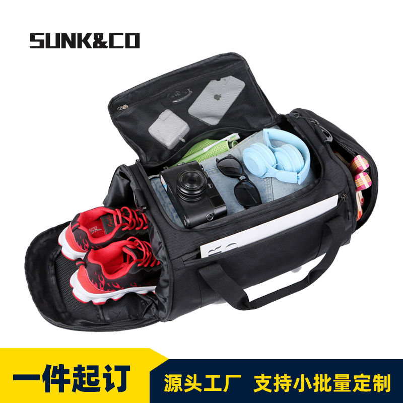 Nueva bolsa de viaje de gran capacidad de separación húmeda y seca Bolsa de fitness almacén de zapatos independiente para hombres bolsa de deporte bolsa de mensajero de hombro impresión