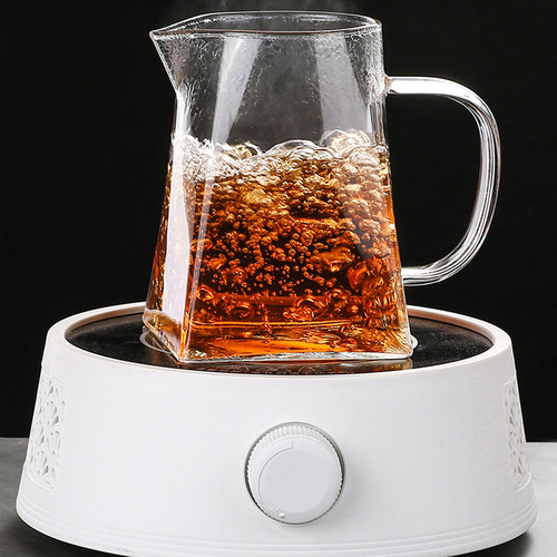 Heat-resistant thickened glass teapot for brewing tea, tea strainer, tea infuser, pouring tea cup with tea filter, square-shaped public cup