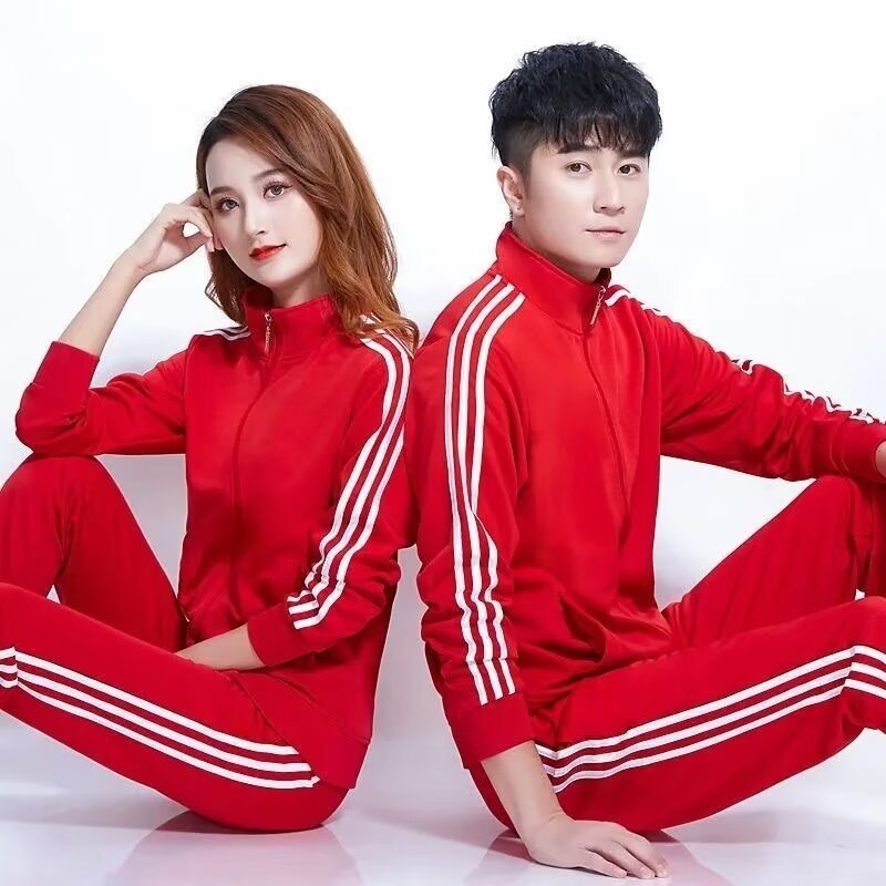 Nueva pareja personalizada trajes deportivos uniformes escolares masculinos y femeninos chaqueta de algodón tres barras casuales dos piezas juego al por mayor