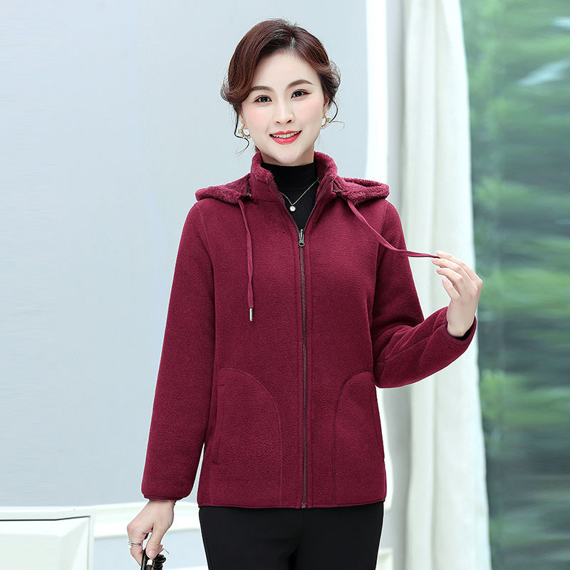 妈妈羊羔绒颗粒加绒加厚新款棉衣外套中老年女装秋冬时尚保暖棉服