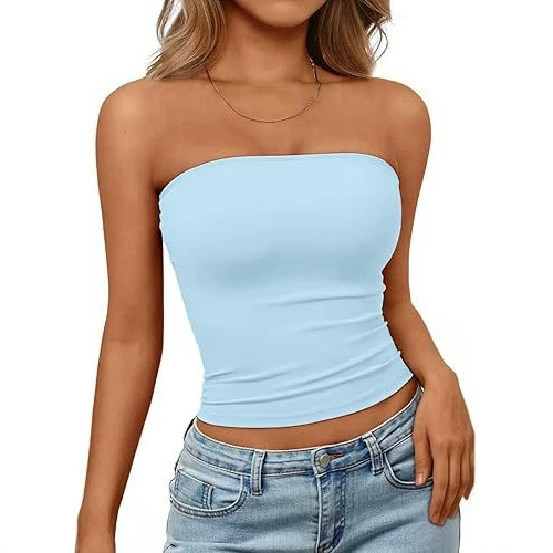 Cross-Border European and American Amazon New Summer Style Women's Basic Solid Color Off-Shoulder Backless Sleeveless Tube Top Sexy Top