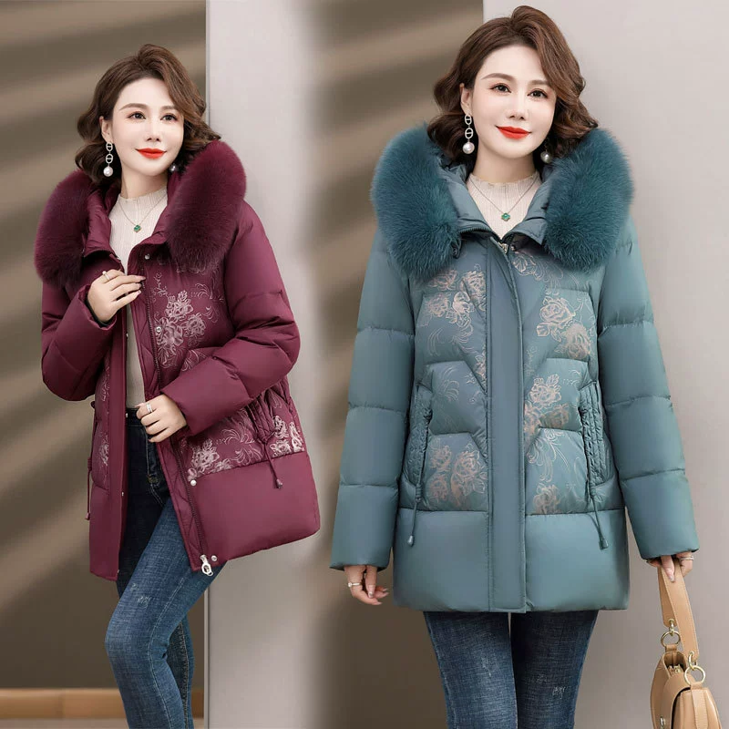Зимний пуховик для мам среднего возраста, Женский Благородный плотный теплый зимний свободный пуховик средней длины в западном стиле, среднего и пожилого возраста