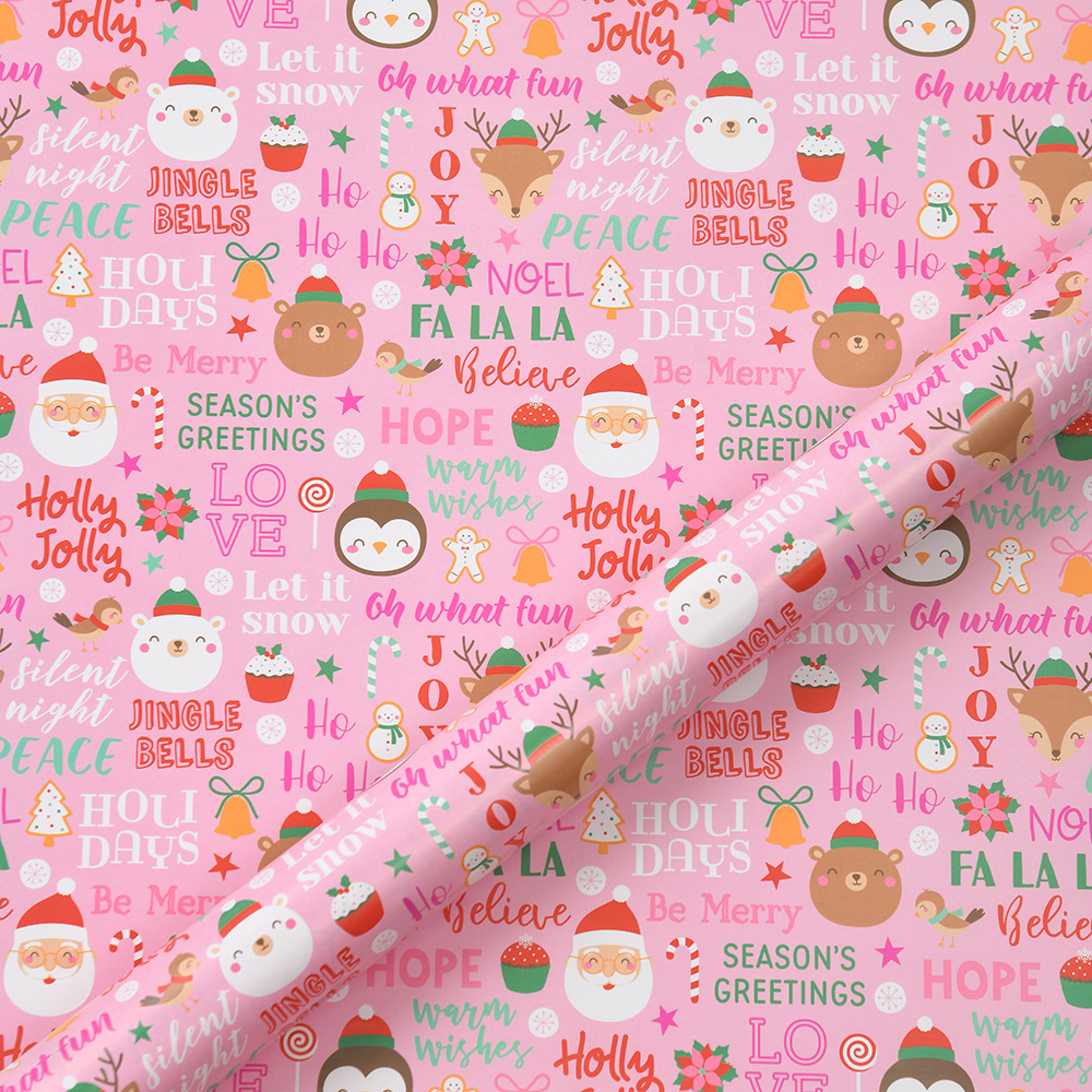 Papel de regalo de Navidad Impresión de dibujos animados Papel estucado 80g Caja de regalo de Navidad para niños Papel de regalo de bricolaje