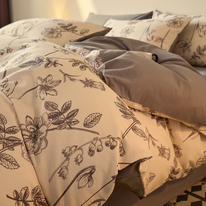 Alta gama A algodón abrasivo de cuatro piezas de invierno engrosado sábanas de cama de algodón de lana larga cálida 60s de cuatro piezas