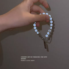 Reflective bead double-layer stacked pendant bracelet for women, INS-style unique design bracelet, summer minimalist versatile student jewelry