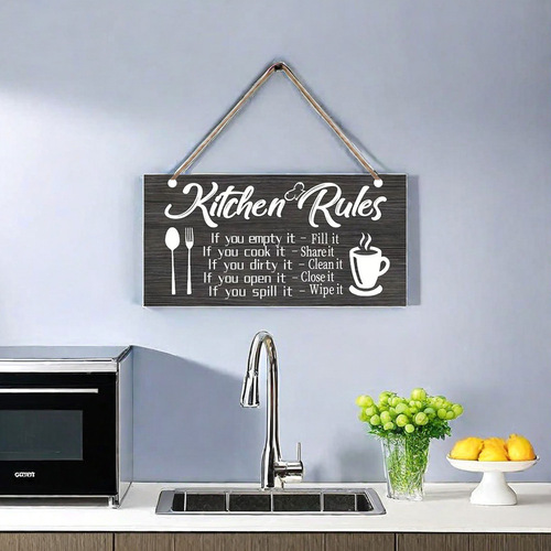 Wooden Kitchen Rules Wall Plaque Sign Home Kitchen Rules Wooden Decor Door Plate Wall Sticker