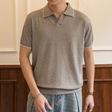 ZF8110-MW复古拼色翻领OLO衫男夏季薄款休闲针织短袖T恤上衣，男装针织衫/毛衣，星座614