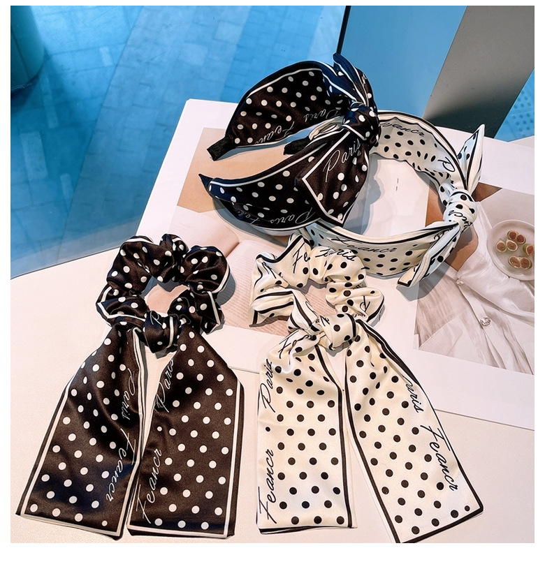 Korean Polka Dots Letters Bowknot Headband Ribbon Hair Scrunchies display picture 10