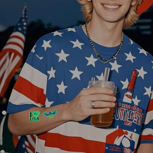 Flag Glow-in-the-Dark Tattoo Sticker Independence Day Party Supply Waterproof Sweatproof Temporary Face Sticker