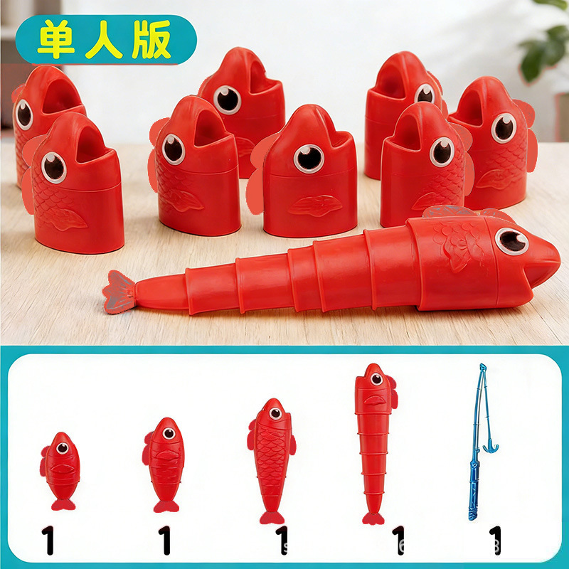 4 red fish + 1 fishing rod + eye stickers (opp bag)