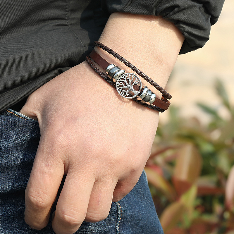 fashion lucky tree braided leather bracelet