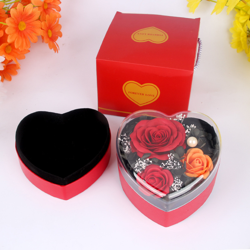 하트 모양의 빨간색 상자 + 빨간색 프리저브드플라워 + 상자
