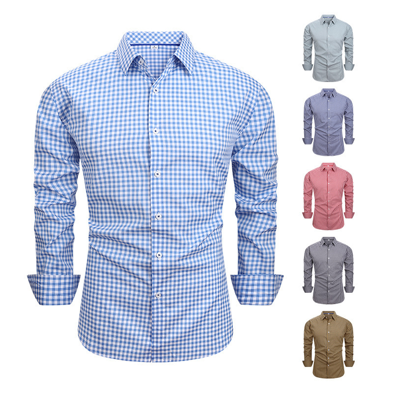 New Four-Way Stretch Long-Sleeved Shirt, Simple Commuter Plaid Men's Shirt, No-Iron Daily Casual Versatile Shirt New Four-Way Stretch Long-Sleeved Shirt, Simple Commuter Plaid Men's Shirt, No-Iron Daily Casual Versatile Shirt