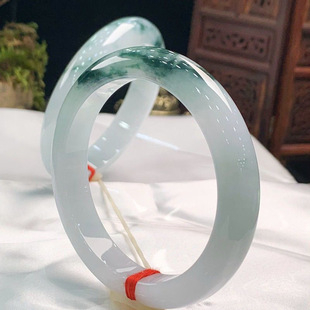 Myanmar Natural Jadeite Ice Type Oil Green Floating Flower Jade Bracelet Round Bar Imperial Concubine Ice Moisturizing Jadeite Color Jade Bracelet