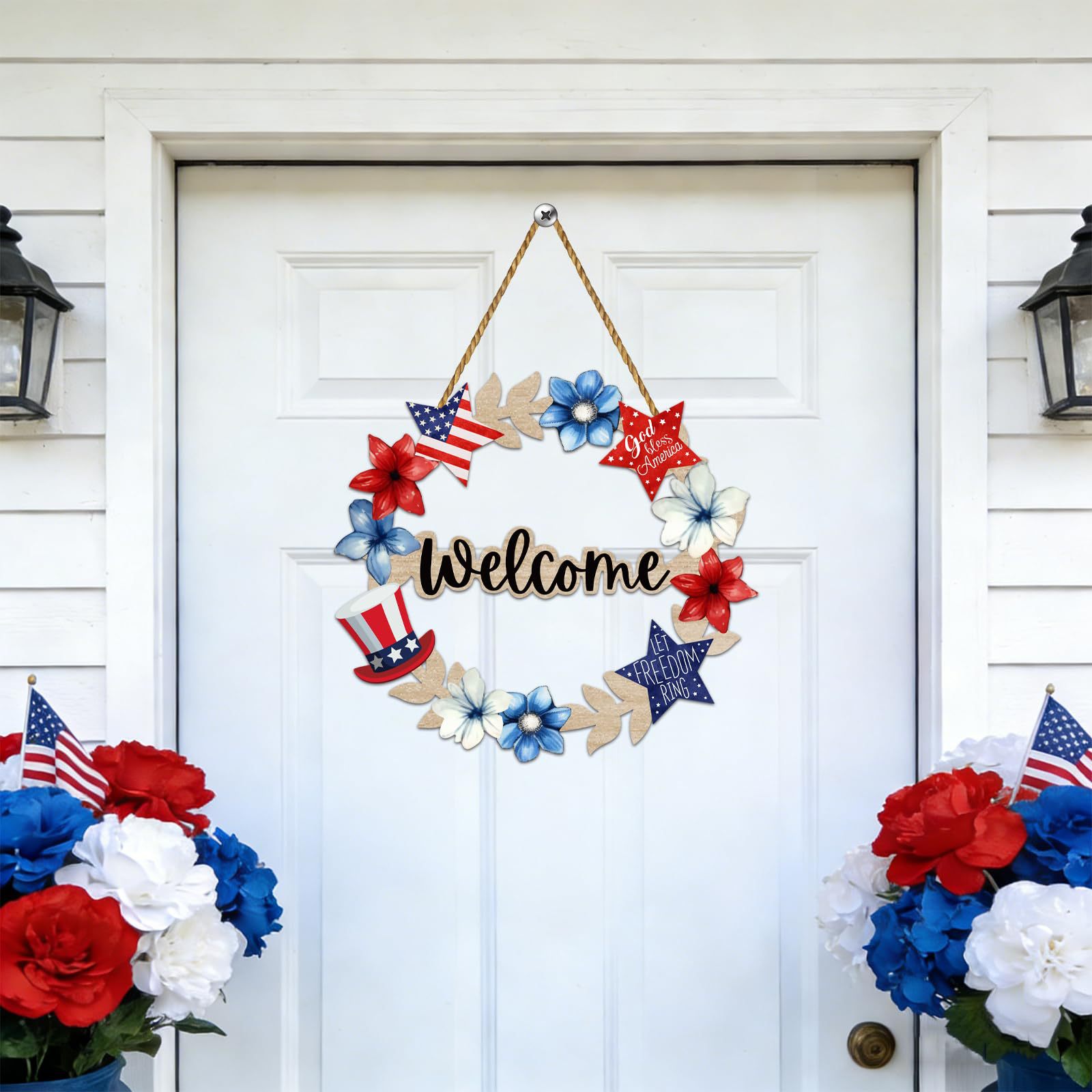 Amazon Transfronterizo Día de la Independencia de los Estados Unidos Madera Colgante Placa de Fiesta Pared Signos Decoración