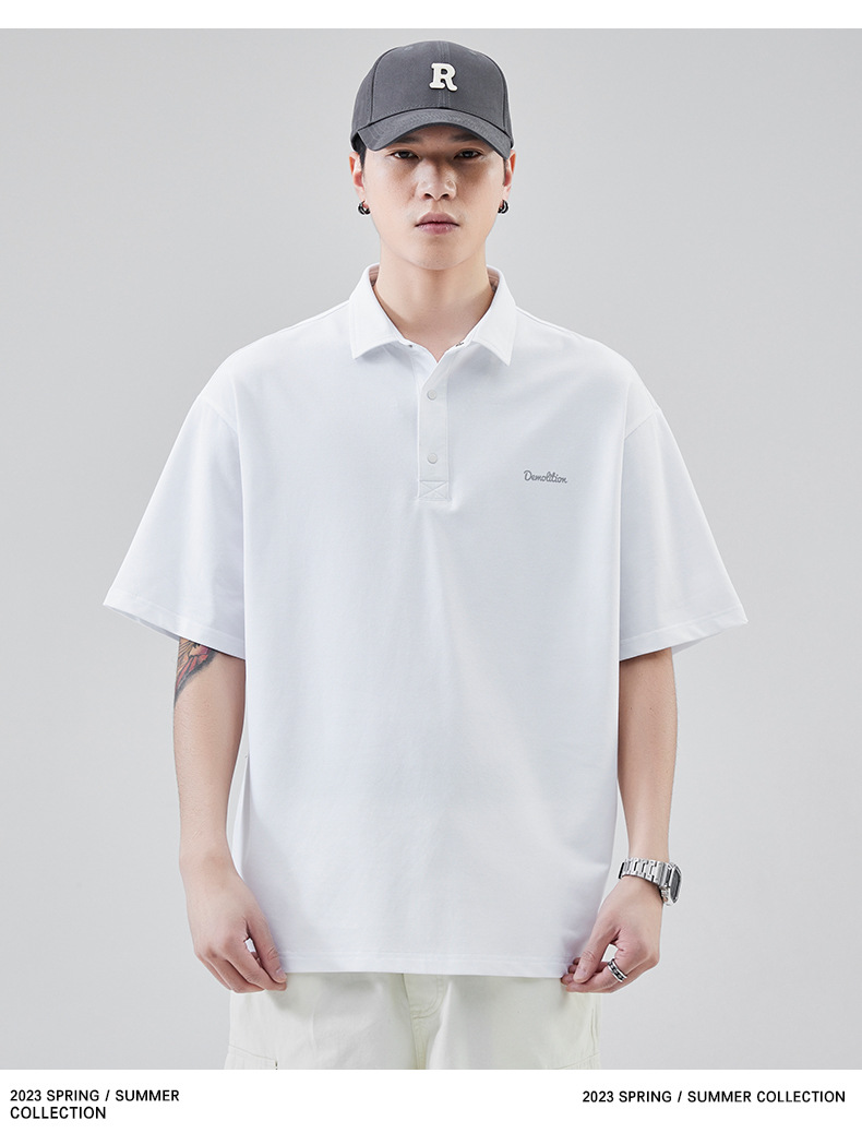 Short sleeved POLO shirt, men's summer new product, men's minimalist Japanese loose fitting casual polo shirt_voghion.com