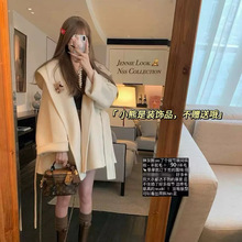 NSS 封神高品质高克重面料  双面羊驼毛秋冬白色斗篷大衣呢外套女