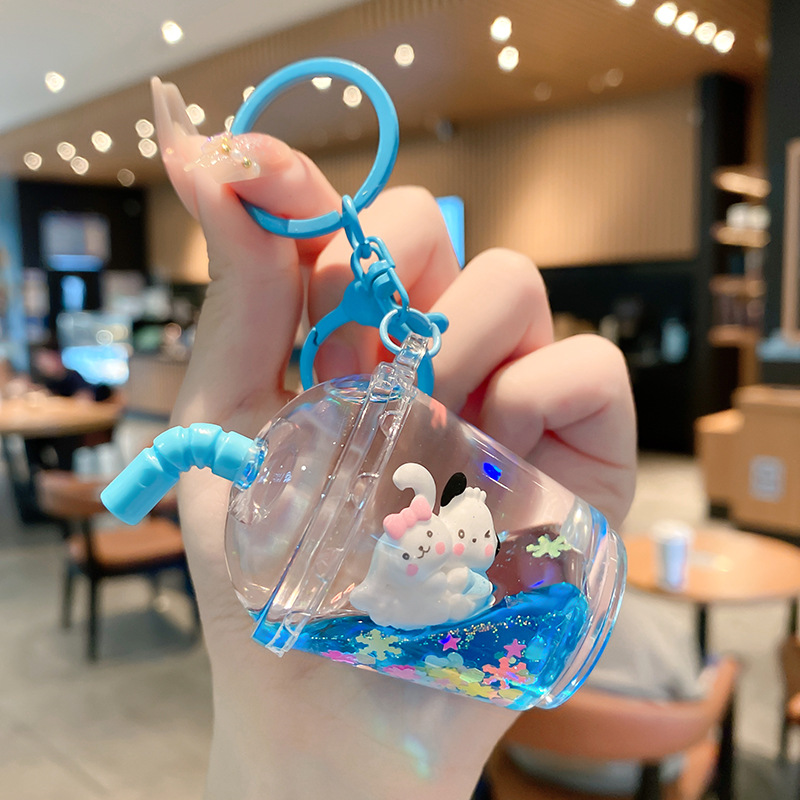 Dibujos animados Kulomi llavero de botella de arena flotante en aceite líquido pequeño regalo al por mayor mochila escolar colgante llavero colgante