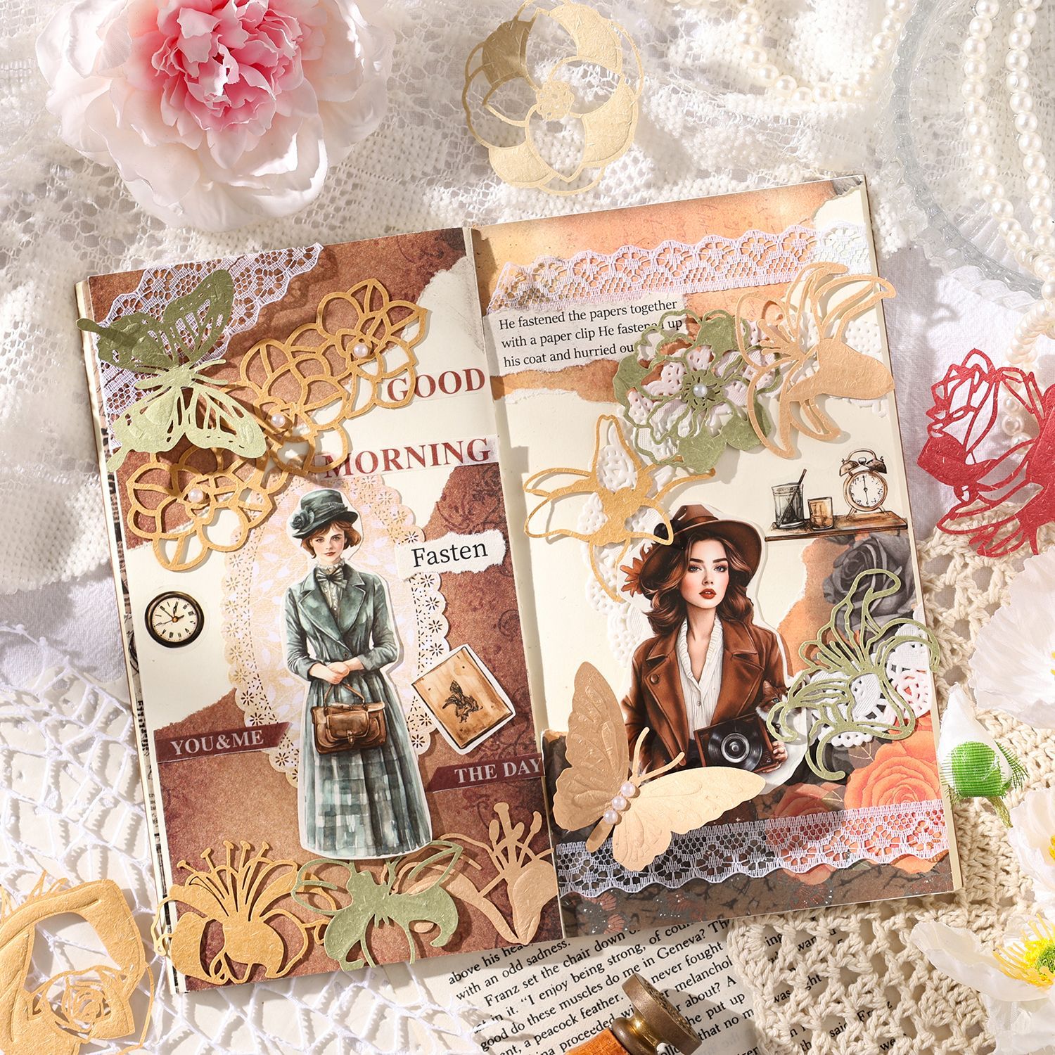 Flower Shadow Light Trazo Serie Relieve Material floral hueco Papel Diy Material de cuenta manual Decoración Paquete de material floral retro