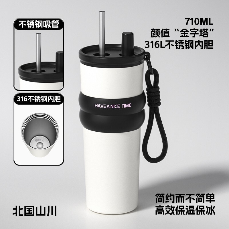 316吸管保温杯大容量水杯女生高颜值创意车载随行杯陶瓷咖啡杯子|undefined