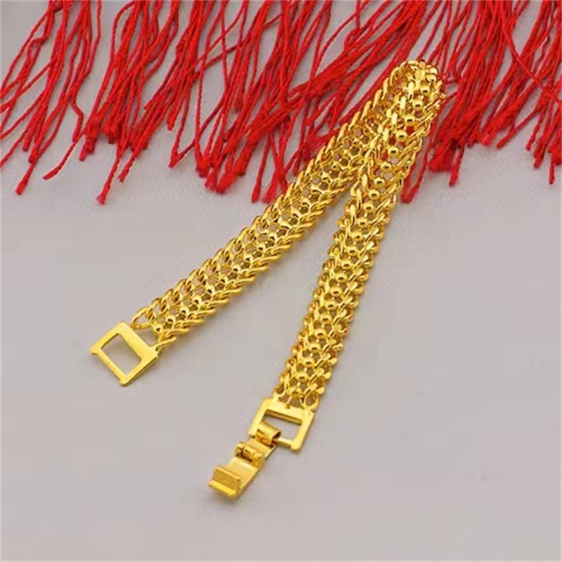 Braccialetto d'oro vietnamita in lega di rame e oro, gioielli da uomo, bracciale super grande_voghion.com