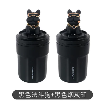 Car ashtray, Car ashtray with light - black-ashtray-black-french-bulldog2-pieces
