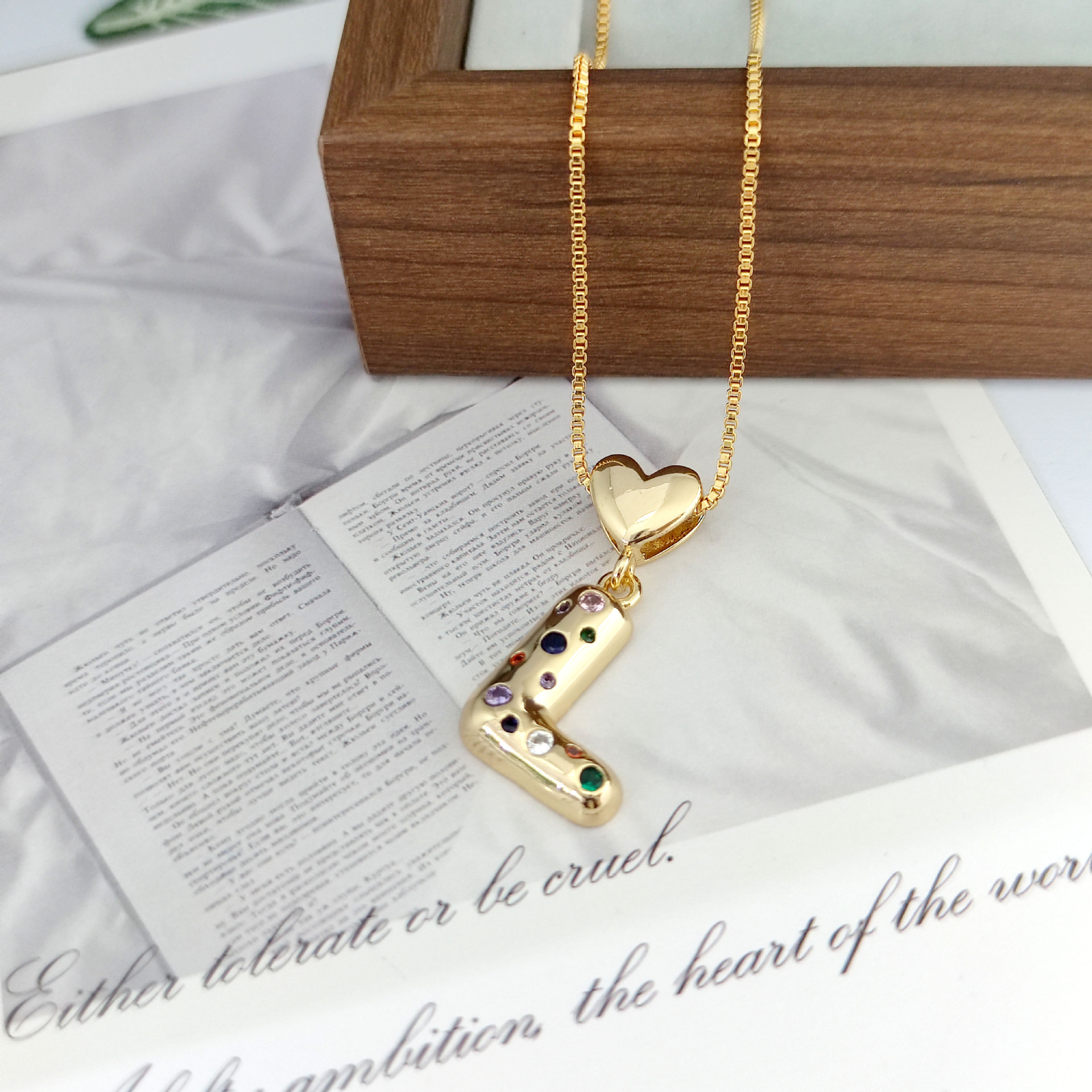 12g Weight Copper Pendant Material Zircon Inlay Material Pendant Necklace Classification Copper Chain Material 1 Piece Quantity Holiday, Daily Occasion Copper Material Letter, Heart Shape Pattern Women's Gender Inlay Design Simple Style Style Copper Inlay Letter Heart Shape Zircon Pendant Necklace 15