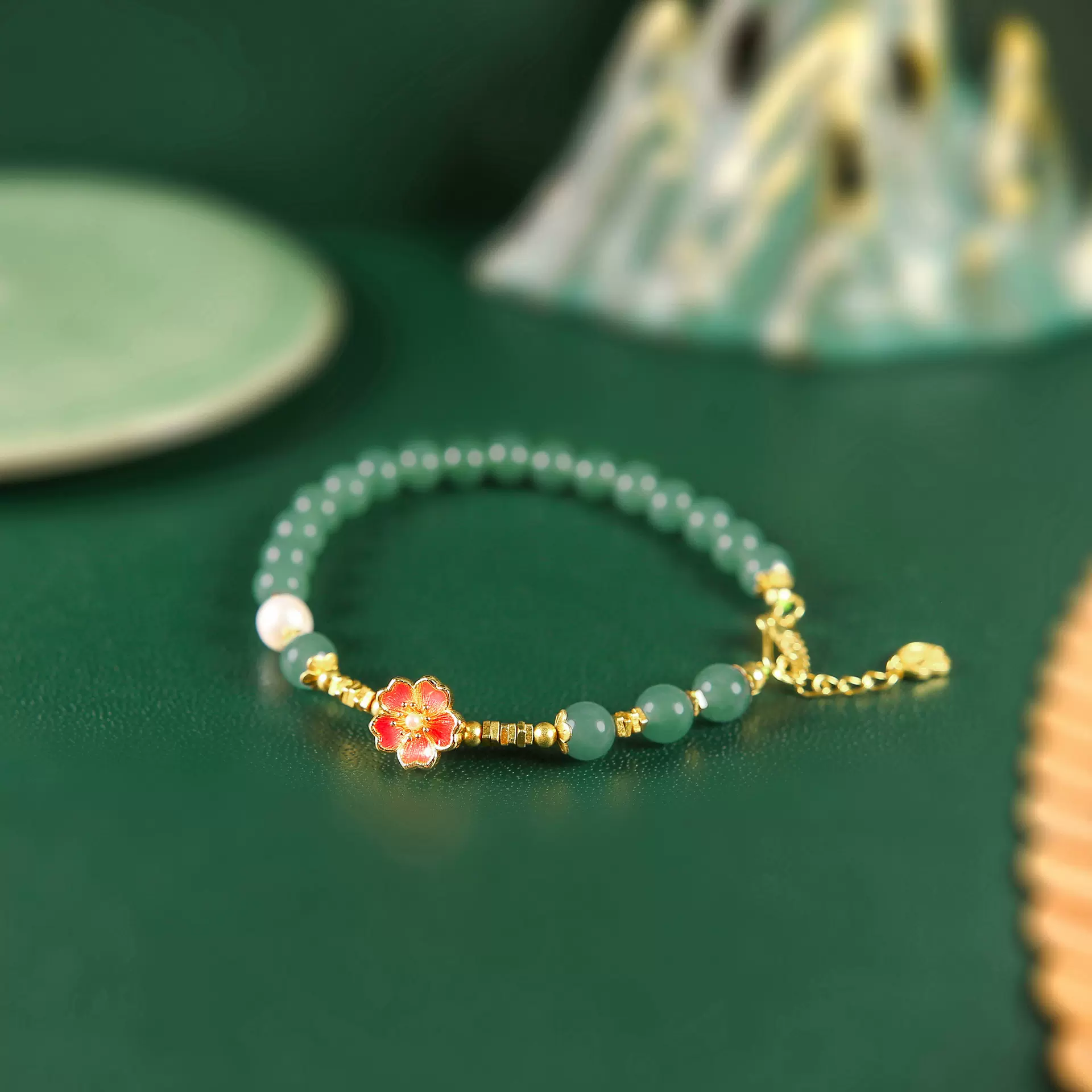 diy手工设计穿搭原创蓝水翡翠烧蓝直孔花瓣款手串首饰配饰新中式