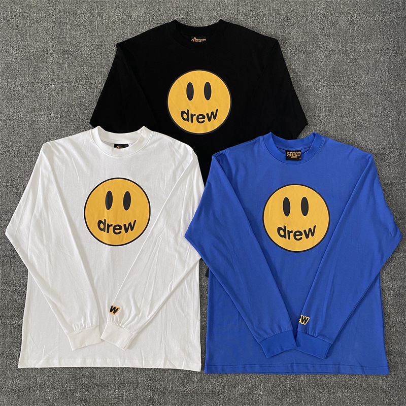 드류 웃는 얼굴 편지 긴 소매 남자 저스틴 비버 느슨한 하이 스트리트 가을베이스 셔츠 티셔츠 트렌디 여성