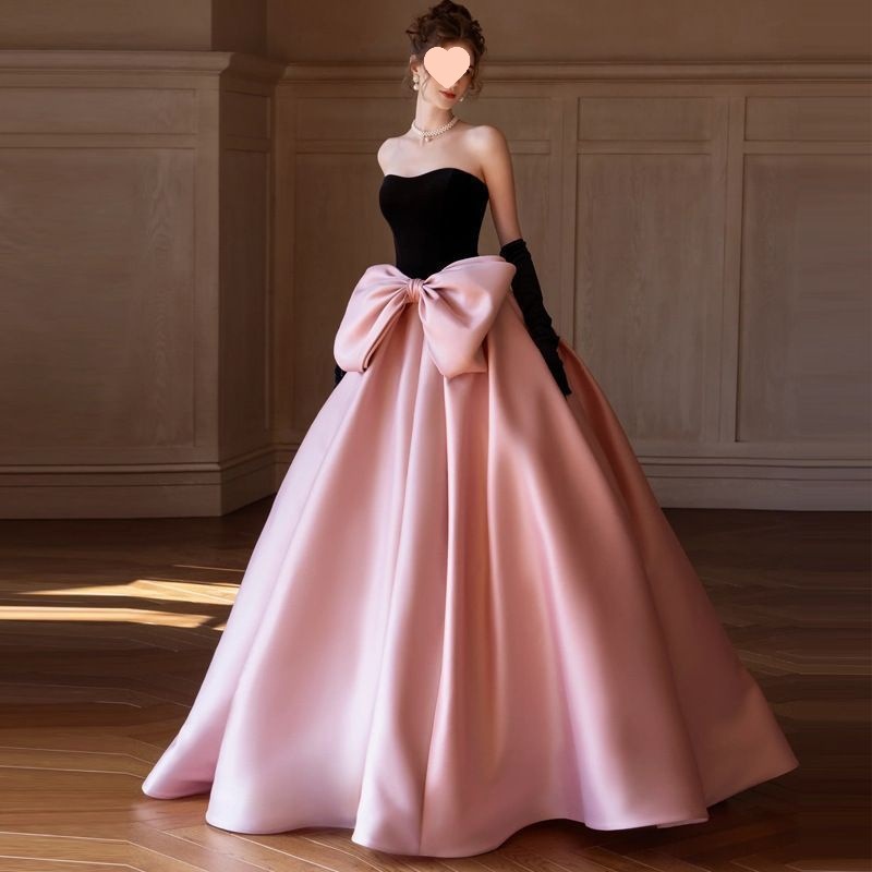 Niche Evening Dress for Hosting, French-Style Dress with Artistic Flair, Suitable for Adult Ceremonies, Pink Engagement Party, Birthday Celebration, Luxurious and High-End