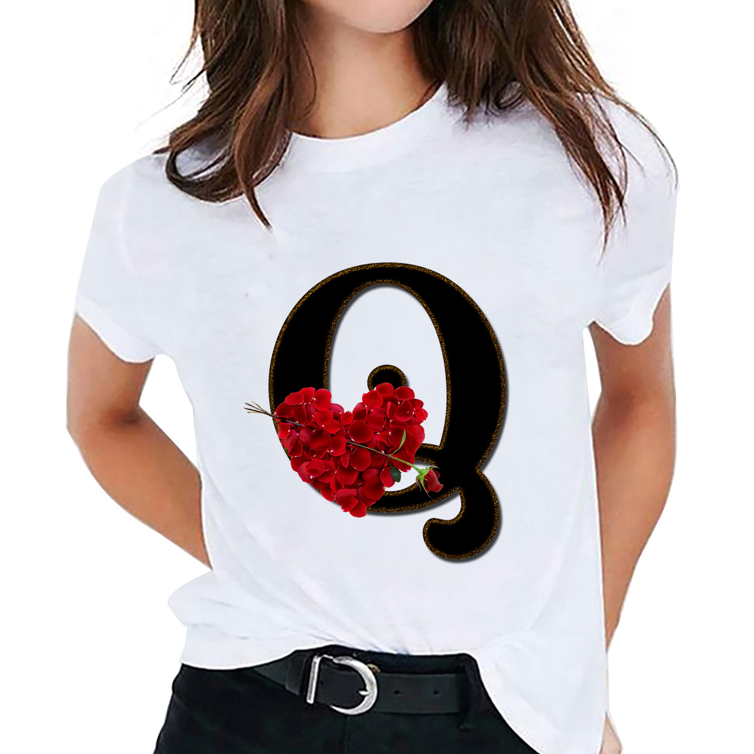 Fashion Style Wholesale Women'S Fashion Letter Heart Shape Short Sleeve Printing T-Shirts